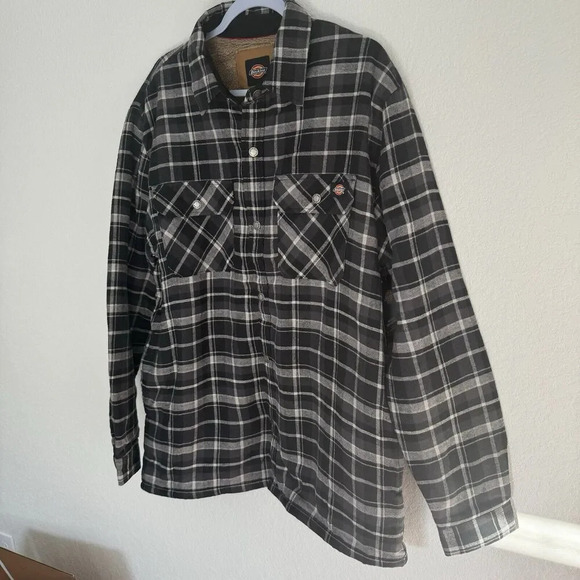 Dickies Mens Sherpa Lined Flannel Shirt Large Plaid Black - Picture 5 of 10